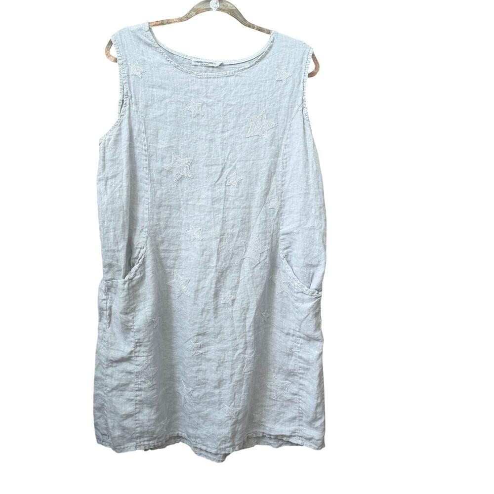 Martina Innocenti Womens Linen Dress 1X Gray Tank Lightweight Stars Lagenlook